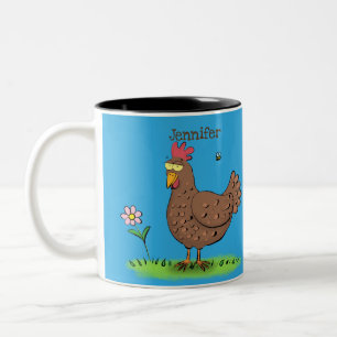 Funny chicken rustic whimsical cartoon Two-Tone coffee mug