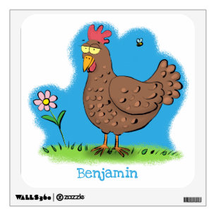 Funny chicken rustic whimsical cartoon wall decal