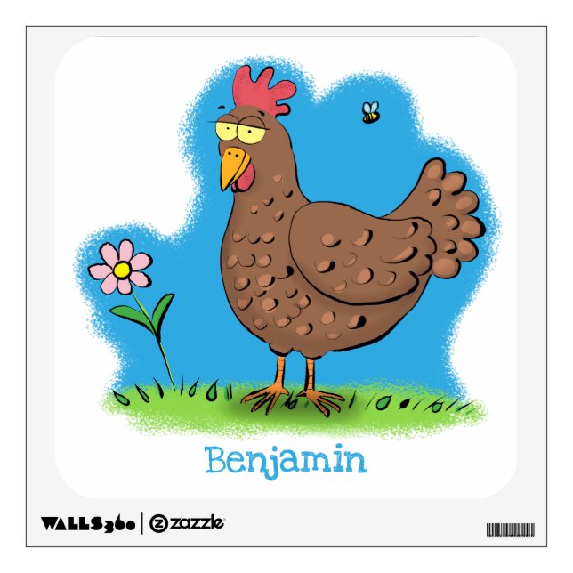 Funny chicken rustic whimsical cartoon  wall decal (Front)