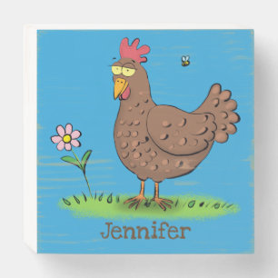 Funny chicken rustic whimsical cartoon wooden box sign