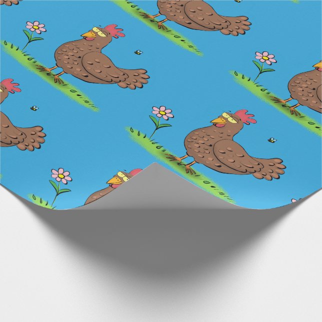 Funny chicken rustic whimsical cartoon wrapping paper (Corner)