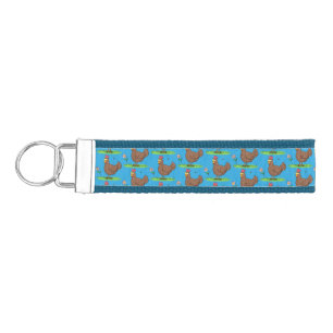 Funny chicken rustic whimsical cartoon wrist keychain