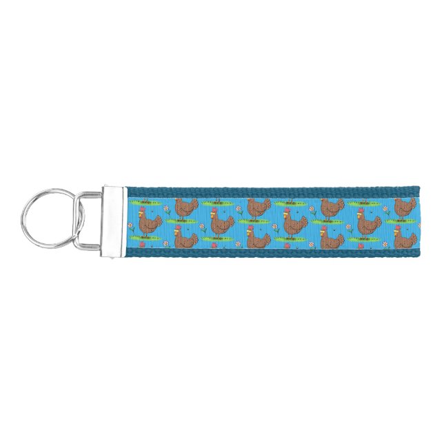 Funny chicken rustic whimsical cartoon wrist keychain (Keys on Left)