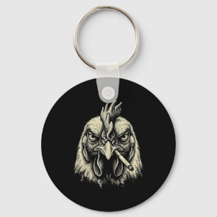 Funny Chicken Smoking Cigarette Meme Vintage Grung Keychain