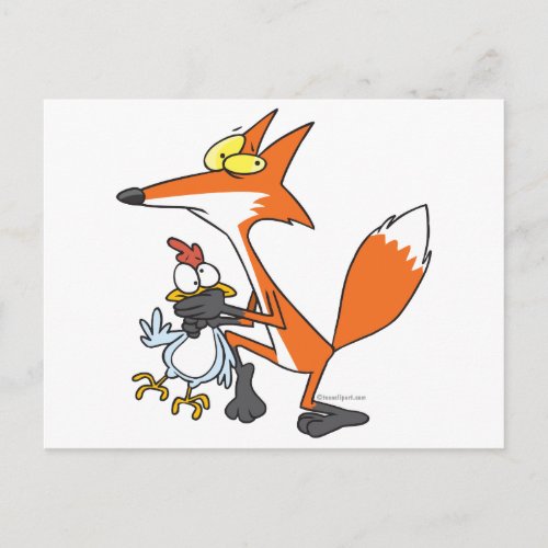 funny chicken stealing stealer fox postcard
