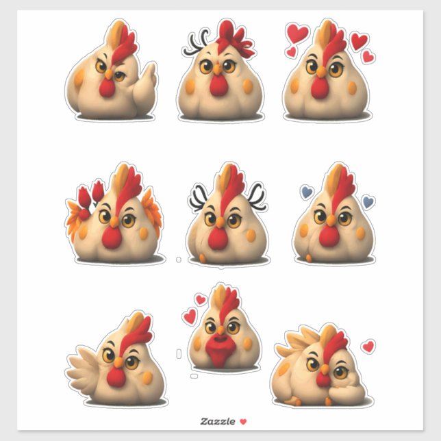 Funny Chicken Sticker Pack — Chubby Rooster (Sheet)