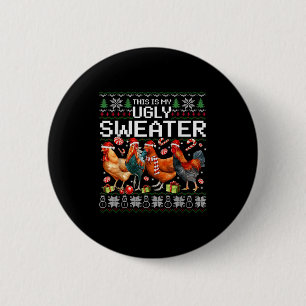 Funny Chicken Ugly Christmas Sweater Holiday Desig Button