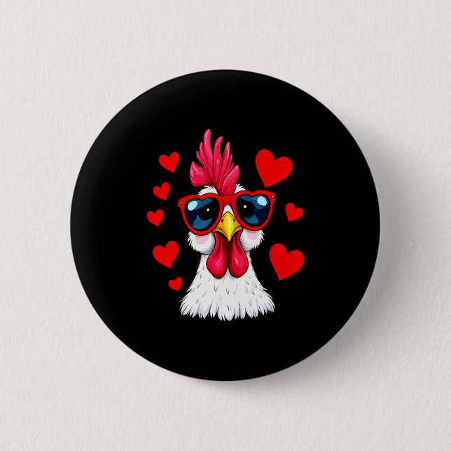 Funny Chicken Valentines Day Heart Chicken Couple  Button (Front)