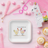 Funny Chicken was an Easter Egg Pink Square Paper Plates (Party)
