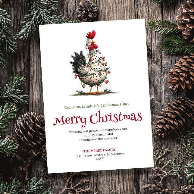 Funny Chicken Watercolor Christmas Greeting Card (Funny Chickens Watercolor Christmas Greeting Card)