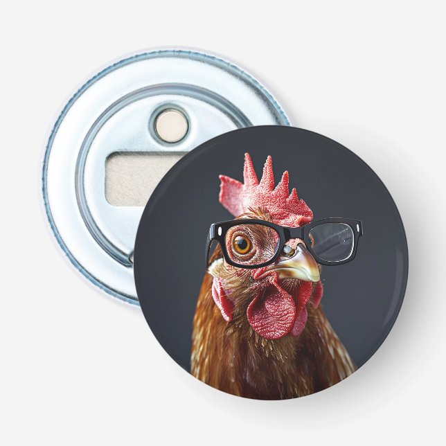 Funny Chicken Wearing Glasses Bottle Opener (Front)