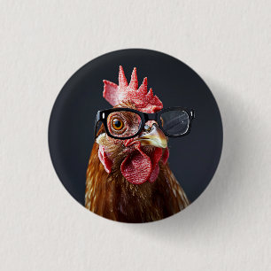 Funny Chicken Wearing Glasses Button