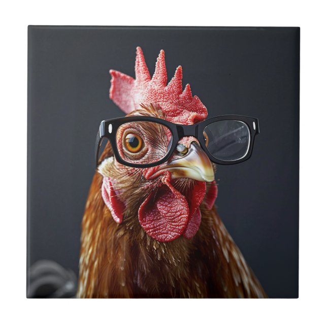 Funny Chicken Wearing Glasses Ceramic Tile (Front)