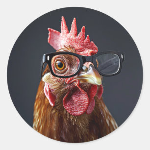 Funny Chicken Wearing Glasses Classic Round Sticker