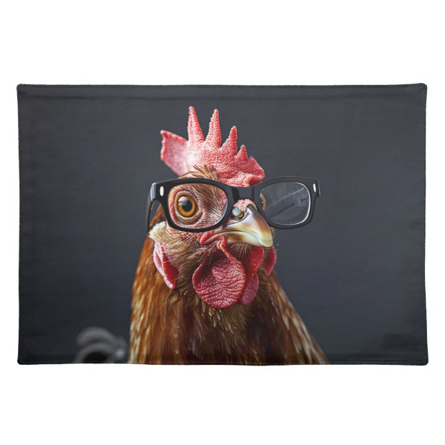 Funny Chicken Wearing Glasses Cloth Placemat (Front)