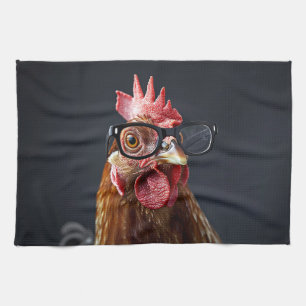 Funny Chicken Wearing Glasses Kitchen Towel