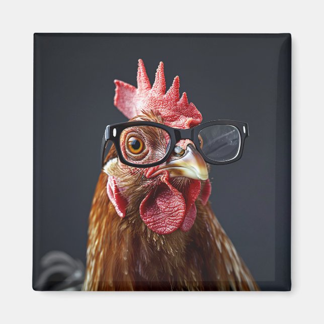 Funny Chicken Wearing Glasses Magnet (Front)