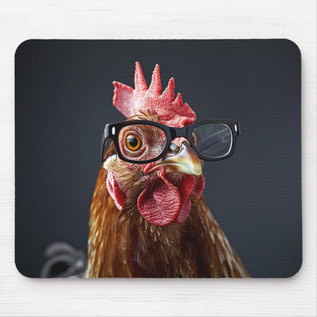 Funny Chicken Wearing Glasses Mouse Pad (Front)