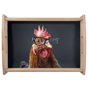 Funny Chicken Wearing Glasses Serving Tray