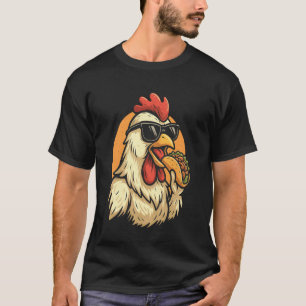 Funny Chicken with Sunglasses Eating Taco Cute Far T-Shirt