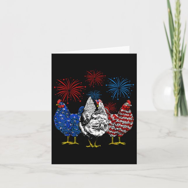 Funny Chickens American Flag Patriotic Farmer 4th  Card (Front)