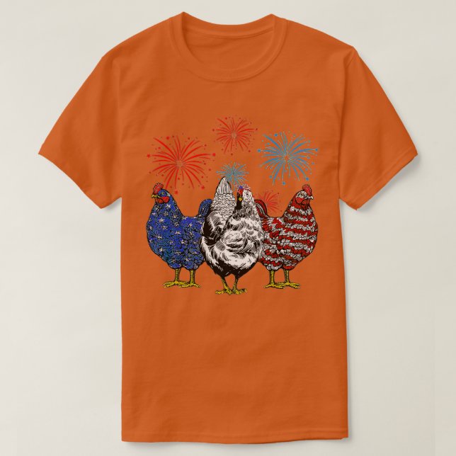 Funny Chickens American Flag Patriotic Farmer 4th  T-Shirt (Design Front)