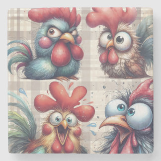 Funny Chickens and Roosters Stone Coaster