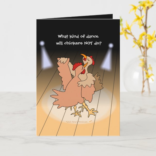 Funny Chickens Ballroom Dancing Cartoon for Dancer Card (Yellow Flower)