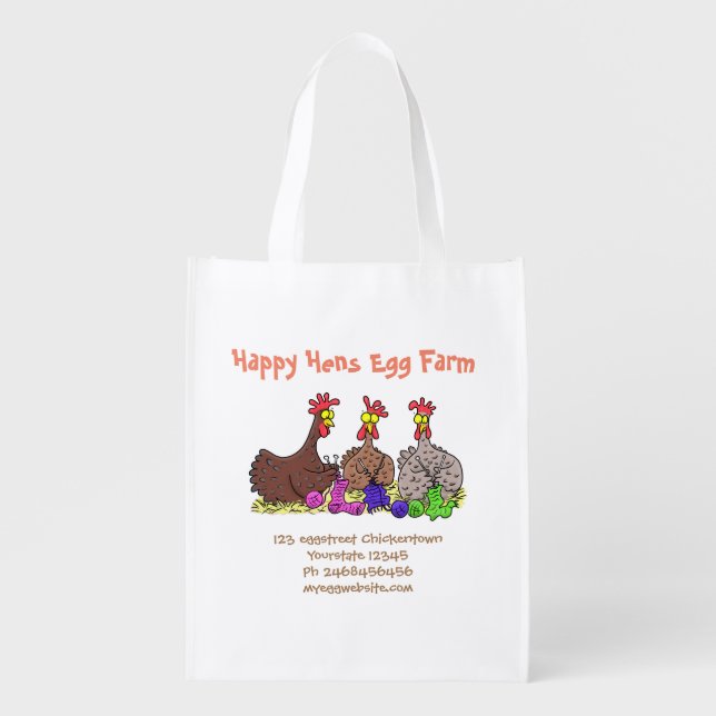 Funny chickens cartoon eggs for sale grocery bag (Front)