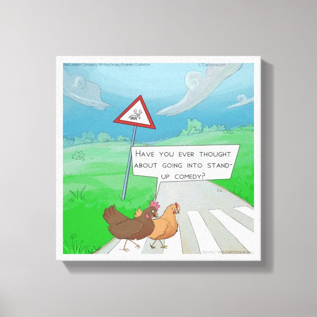 Funny Chickens Crossing Road Canvas Print (Front)