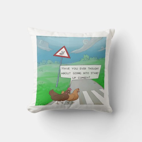 Funny Chickens Crossing Road Throw Pillow