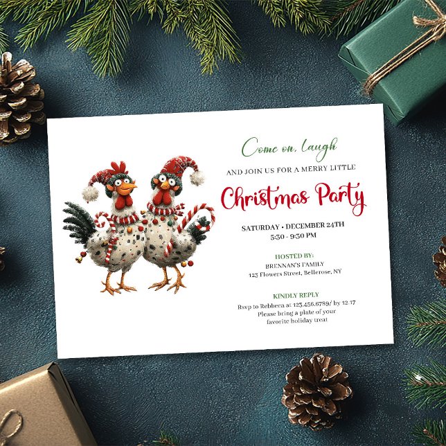 Funny Chickens Hand Drawn Holiday Celebration Card (Funny Chickens Hand Drawn Holiday Celebration Invite)