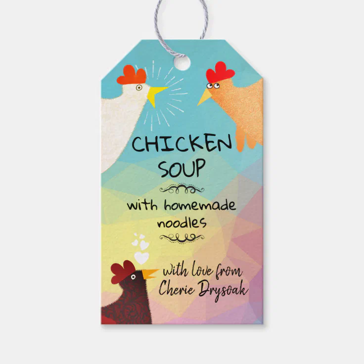 Funny chickens homemade soup recipe in a jar gift tags | Zazzle