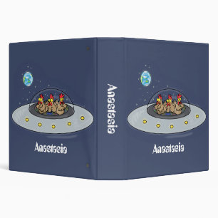 Funny chickens in space cartoon illustration 3 ring binder