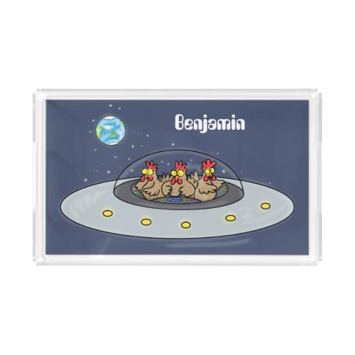 Funny chickens in space cartoon illustration acrylic tray