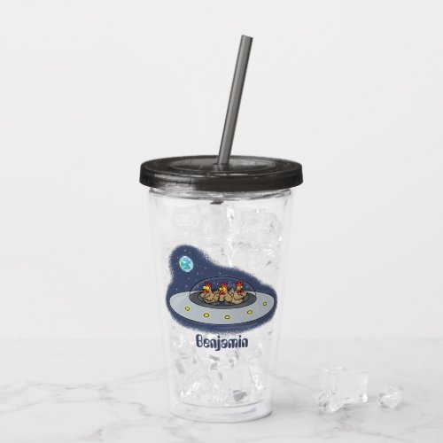 Funny chickens in space cartoon illustration acrylic tumbler
