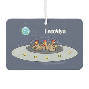 Funny chickens in space cartoon illustration air freshener