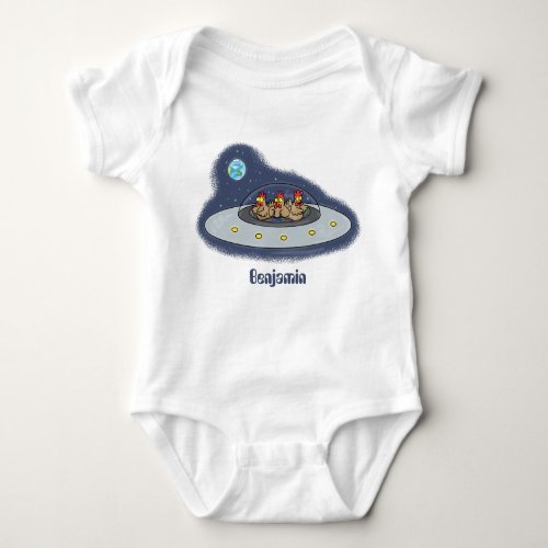 Funny chickens in space cartoon illustration baby bodysuit