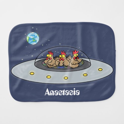 Funny chickens in space cartoon illustration baby burp cloth