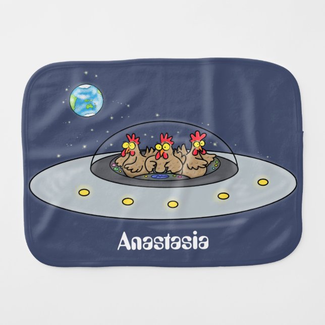 Funny chickens in space cartoon illustration baby burp cloth (Front Horizontal)