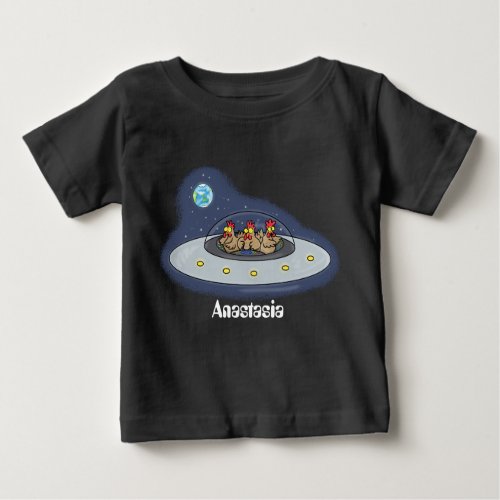 Funny chickens in space cartoon illustration baby T_Shirt