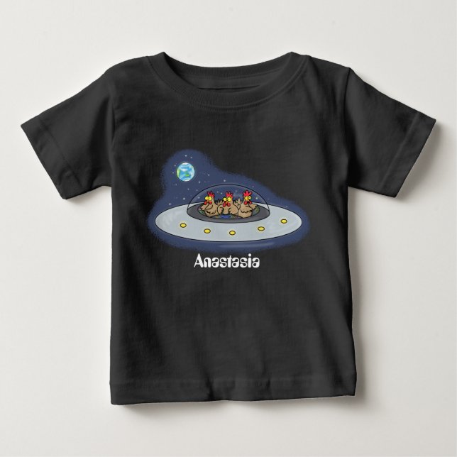 Funny chickens in space cartoon illustration baby T-Shirt (Front)
