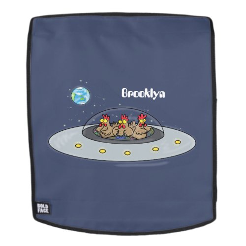 Funny chickens in space cartoon illustration backpack