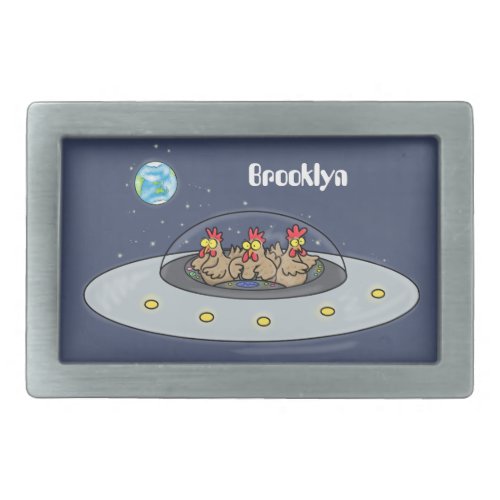 Funny chickens in space cartoon illustration belt buckle