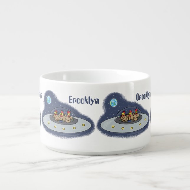 Funny chickens in space cartoon illustration bowl (Center)