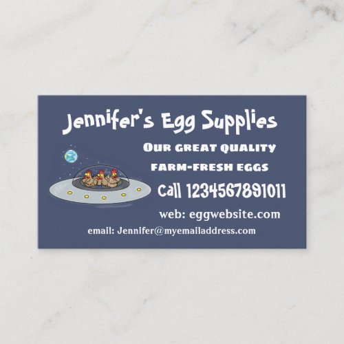 Funny chickens in space cartoon illustration business card