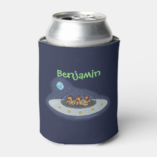 Funny chickens in space cartoon illustration can cooler