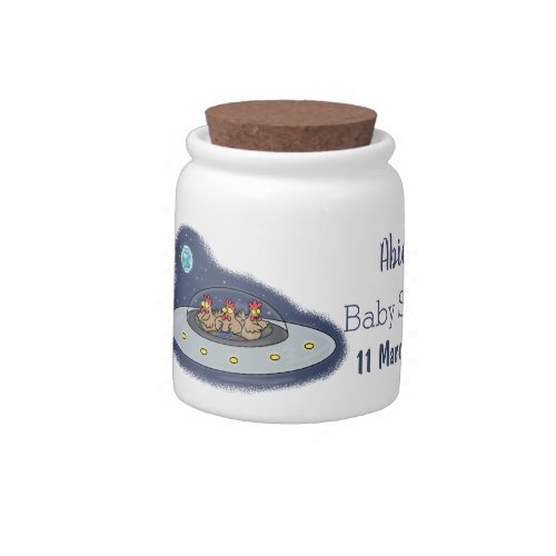 Funny chickens in space cartoon illustration candy jar