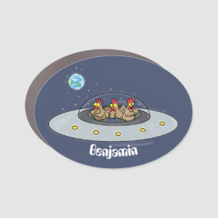 Funny chickens in space cartoon illustration car magnet
