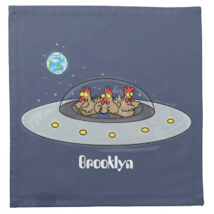 Funny chickens in space cartoon illustration cloth napkin